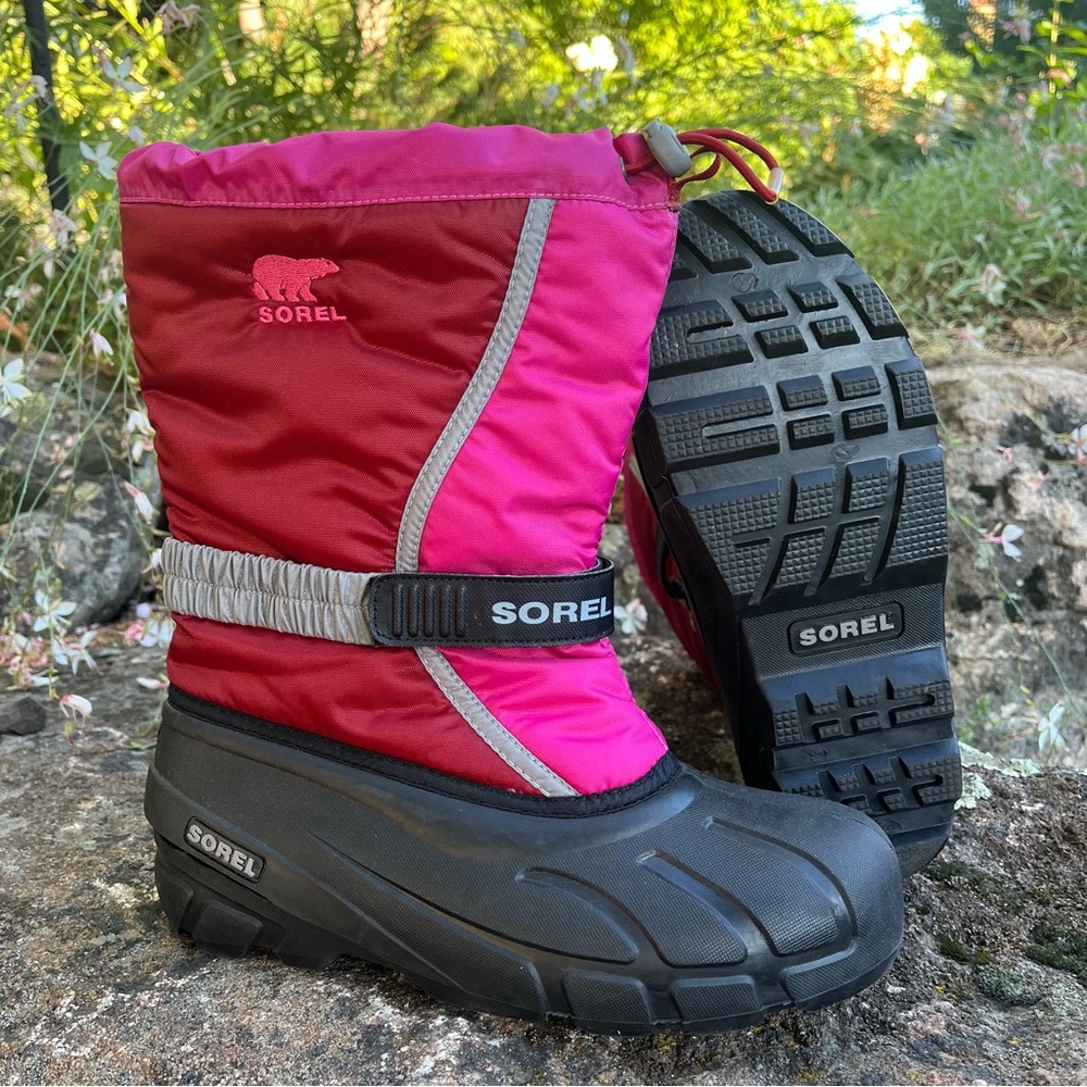 SOREL Flurry Insulated Winter Snow Boots Red/Pink Sz 7